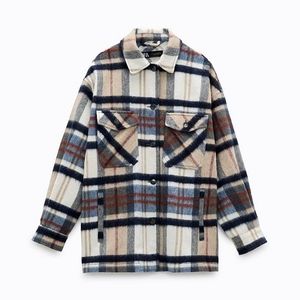 Zara Plaid Wool Shacket Overshirt Size XL